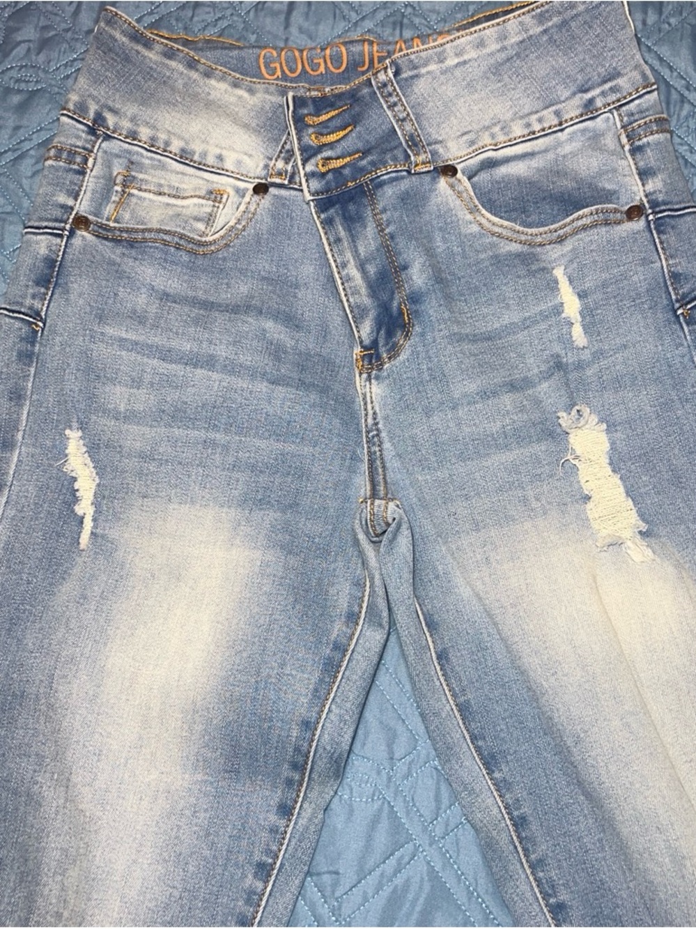 GOGO Women's Light Blue High-Rise Distressed Jeans